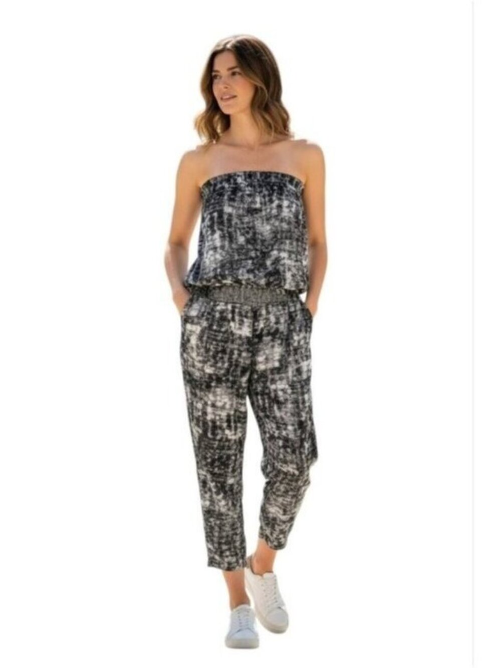 Lucy Paris Strapless Blouson Jumpsuit Gray Size Medium